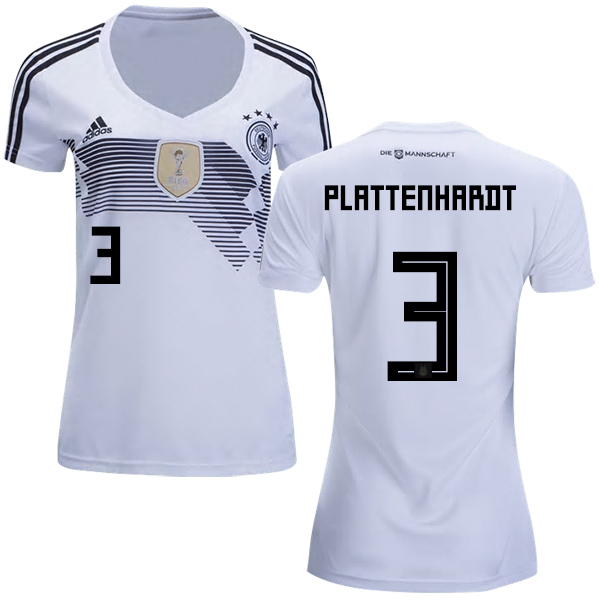 Women's Germany #3 Plattenhardt White Home Soccer Country Jersey - Click Image to Close